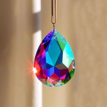 Imagem de Lustre de pendurar prismas de cristais com corrente para janelas, peças para coletores de sol, pingentes de arco-íris (colorido, gotículas de água)