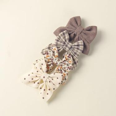 Imagem de 4 peças de laços de cabelo para mulheres, design de laço de poliéster estampado, grampos de cabelo marrom bege grande acessórios de grampo de cabelo