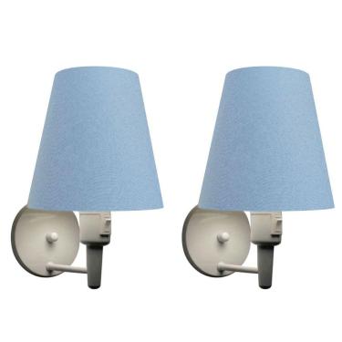 Imagem de Kit-2 Arandela Cone Md-2013 Branco C- Inter Liga E Desl Cúpula Em Tecido Azul Bebê - Bivolt