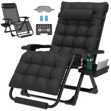 Imagem de ZENPETIO Cadeira de gravidade zero com almofada, cadeira reclinável dobrável portátil para ambientes externos, cadeira confortável com suporte de copo e apoio para os pés, cadeira antigravidade para