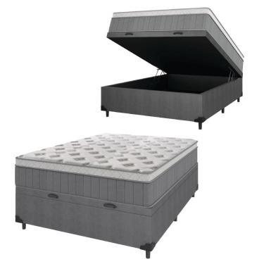Imagem de Cama Box Baú Casal Colchão Molas Ensacadas ômega 138x188x73cm Cinza / Branco