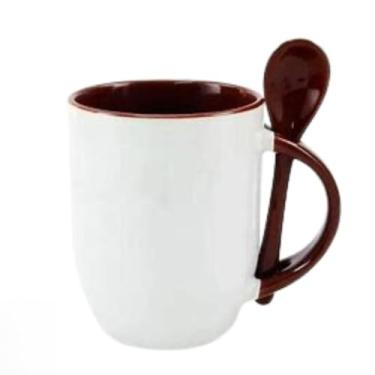 Imagem de XíCara de Café, Caneca para Bebidas Quentes com Colher (Base Curva) 325 ml a Colher Não Cai Da Caneca. (Marrom)