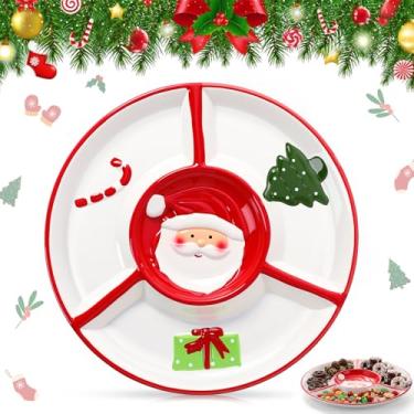 Imagem de Qinyoung Pratos de cerâmica de Natal, bandeja dividida para servir com árvore de Natal, pratos de doces de Papai Noel, pratos de 26 cm, travessas de servir de mesa para inverno, Natal, férias
