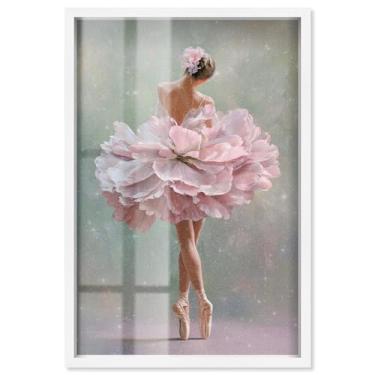 Imagem de Blossom Ballerina Shadowbox Print Pink Glam Wall Art por Art Remedy, moldura branca, 50 x 76 cm