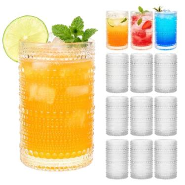 Imagem de Mapoxy Conjunto de 12 copos vintage Hobnail Highball de vidro em relevo, vidro transparente para suco, cerveja, coquetéis, leite, café gelado, smoothie, uso em bar de cozinha doméstica, presente ideal