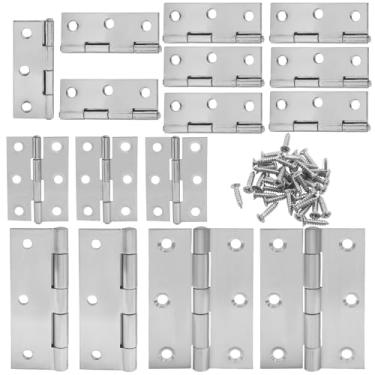 Imagem de BokWin 12 peças de 5 cm e 4 peças de dobradiças pequenas de 7,6 cm dobradiças dobráveis de aço inoxidável prata com parafusos para caixas de madeira DIY, móveis, projetos de artesanato em madeira