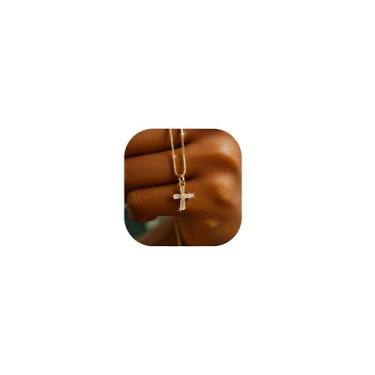 Imagem de Darenli Colar feminino com pingente de cruz banhado a ouro 18 K – elegante corrente de cobre com zircônia cúbica cintilante, joia feminina para presente, 19 inches, Latão, Zircônia cúbica