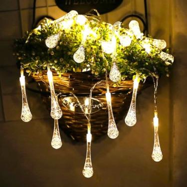 Imagem de Luminaria Solar Externa 5m Pisca-Pisca Luz Gota Solar 20 Lâmpadas Decoração Jardim Natal