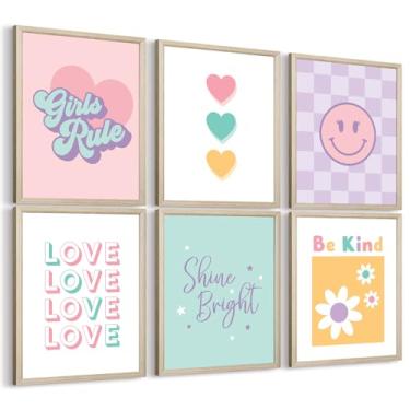 Imagem de Arte de parede para quarto de meninas, pôster em tela infantil, decoração de parede, rosa, impressões coloridas, imagens de bebês e meninas, arte de regra, amor, sorriso, pintura para quarto, sala de