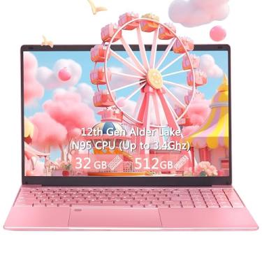 Imagem de OMSERVB Laptop rosa de 15,6 polegadas, N95 de 12ª geração (até 3,4 GHz), RAM DDR4 32 G, SSD NVME de 512 GB, Windows 11 Pro e Office 2019, bloqueio de impressão digital, notebook portátil com KB