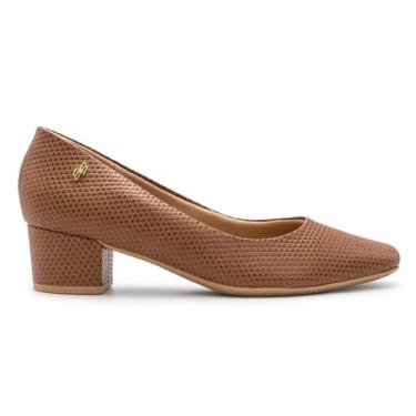 Imagem de Scarpin Usaflex Feminino Em Couro Salto Bloco Textura Canela Al4501003 34