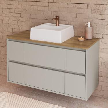 Imagem de Balcão Gabinete de Banheiro Suspenso 88,4cm 2 Portas e 4 Gavetas com Cuba Berlim Arenas/Branco