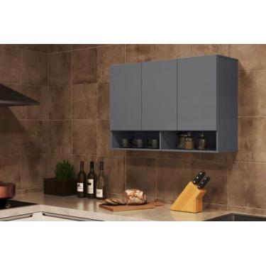 Imagem de Armário Aéreo Com Nichos E 03 Portas Milão - LOJAS PRIMELAR, Cinza