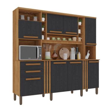 Imagem de Armário De Cozinha Completo Acácia 8 Portas 2 Gavetas Salleto Cinamomo-preto