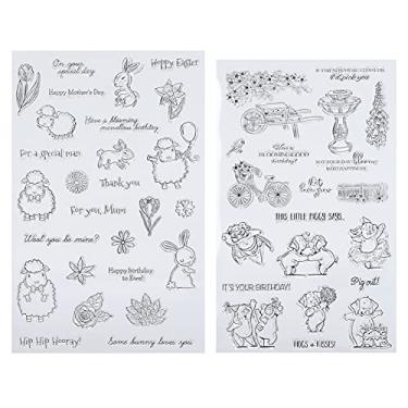 Imagem de Selo transparente tpr impressão clara diy scrapbooking selos artesanais para fazer cartão diário 2 peças formato de porco ovelha coelho 21.8x14cm 20.9x12.9cm