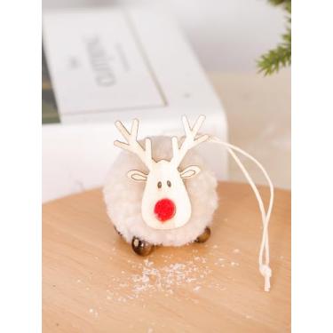 Imagem de 4 peças lindas decorações de árvore de Natal de alce de madeira de feltro feliz natal pingente de pendurar veado ornamento de artesanato decoração de árvore de natal (branco - 1 peça)