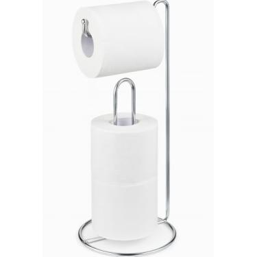 Imagem de Suporte de Papel Higiênico de Chão Cromado para 3 Rolos – Porta Papel para Banheiro e Lavabo | Aço Resistente | Sem Furo, Design Moderno e Compacto (Cromado)