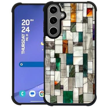 Imagem de CARLOCA Capa compatível com Samsung Galaxy S24 Plus S25 Plus para meninas à prova de choque antiarranhões capa traseira rígida de PC estética padrão moderno blocos de pedras de vitral colorido