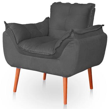 Imagem de Poltrona Opala Para Sala Confortável Resistente Veludo Cor Cinza