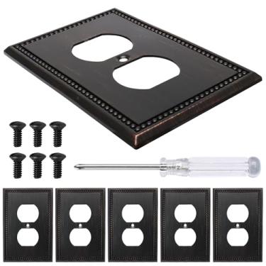 Imagem de LifCratms Pacote com 6 capas de tomada duplex bronze envelhecido, placas decorativas de parede de pérolas de metal para interruptor de luz de receptáculo