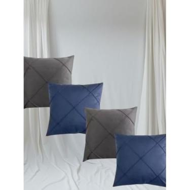 Imagem de Conjunto de Almofadas para Sofá com Capa Removível e Enchimento, Estampa Moderna e Tecido Suave, para Sala, Quarto e Decoracao de Casa (45x45cm) (Cinza com azul)