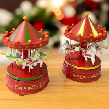 Imagem de Caixinha Carrossel Musical A Corda Enfeite Decoração Para natal (Vermelho/branco)
