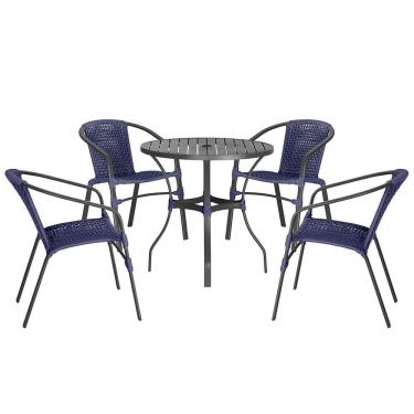 Imagem de 04 Cadeiras Floripa E Mesa Roma 80cm Preta Trama Original Azul