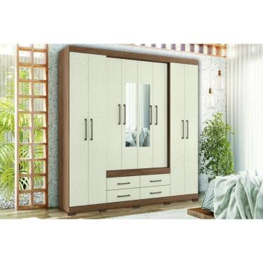 Imagem de Guarda Roupa Casal 8 Portas e 4 Gavetas c/ Espelho e Pés Nápoles jatoba/Areia - Santos Andirá