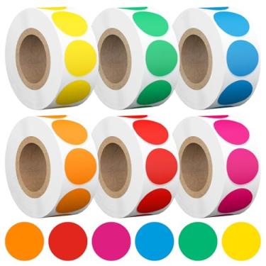 Imagem de 3000 peças de adesivos coloridos de 3/10.2 cm, etiquetas adesivas redondas em 6 cores, adesivos de cores sortidas para venda de garagem, venda de quintal (500 etiquetas/rolo)