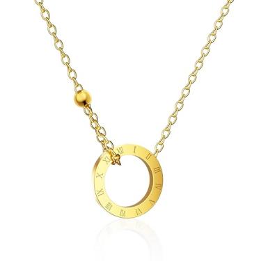 Imagem de Colares femininos com pingente banhado a ouro 18K | Colar de ouro para mulheres | Slider ajustável, Large, aço de titânio, Sem Pedra Preciosa