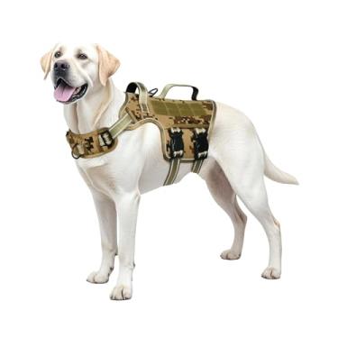 Imagem de Peitoral para cães grandes, resistente, sem puxão, tático, com sistema Molle, fácil de colocar e tirar, respirável acolchoado, colete refletivo ajustável para animais de estimação para caminhadas