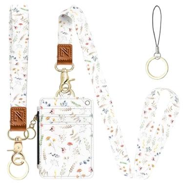 Imagem de Porta-crachá de identificação 2 em 1 com flor e carteira com cordão para professores, enfermeiras, profissionais - linda bolsa de moedas com zíper, alça de pulso removível e cordão de pescoço, 5