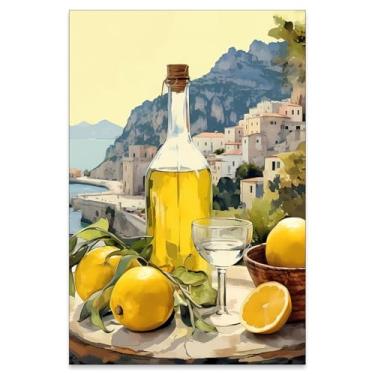 Imagem de Haitunone Arte de parede de limão italiano verão costa comida bebida pôster vintage amarelo rústico limoncello impressões em tela para casa de fazenda cozinha banheiro decoração de parede 40,6 x 61 cm
