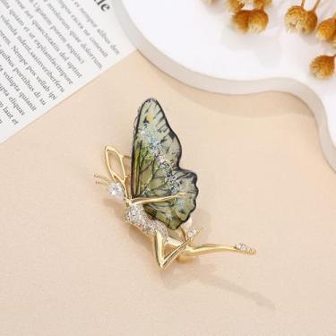 Imagem de Broche de borboleta encantada de strass elegante para mulheres, broche vintage incrustado de cristal broche de esmalte de inseto acessórios para terno de chapéu de lapela, ideal para festa e casamento