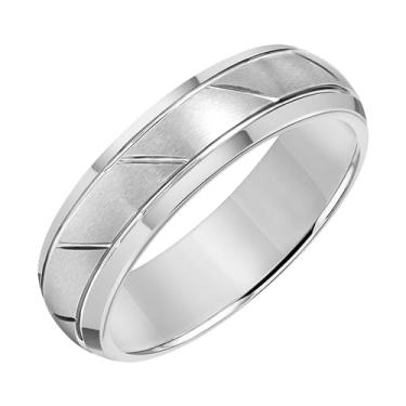 Imagem de Brilliant Expressions Aliança de casamento masculina de carboneto de tungstênio – Anel polido cinza de 6 mm com padrão gravado diagonal, perfil de cúpula baixa, ajuste confortável, resistente a