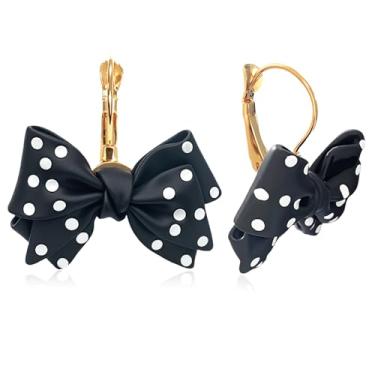 Imagem de unixmoment Lindos brincos minimalistas e leves com laço de bolinhas pendentes chiques de resina fosca com fecho de alavanca para mulheres, Large, Resina, Sem pedra preciosa