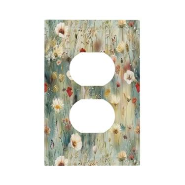 Imagem de BHGAHD Capas decorativas para tomadas com design floral em aquarela branca e vermelha, placa de cobertura para interruptor de luz duplex, placas de parede exclusivas, placa elétrica para decoração de