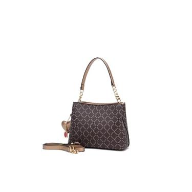 Imagem de BRANGIO Bolsa de ombro feminina com monograma da Itália – Bolsa de mão de designer de luxo com alça de corrente dourada e pingente de coração, Marrom, Medium, Brangio Bolsa feminina Italy Designer