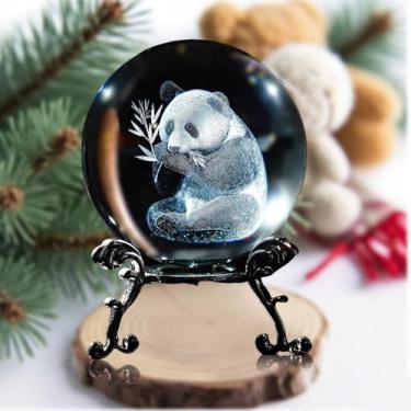 Imagem de Enfeite de bola de cristal panda transparente 3D gravado a laser design de panda esfera de vidro exibição decorativa com suporte