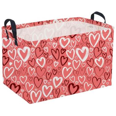 Imagem de Sanjiaofen Cesta retangular de dia dos namorados, cesta de coração. Cestas fofas para decoração de quarto, cestas infantis com alças. Caixas de livros, caixa de presente. (Cesto de presente rosa)