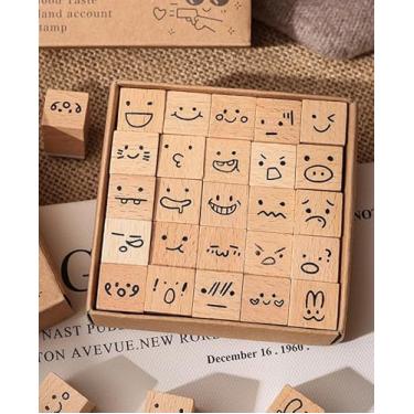 Imagem de Conjunto de 25 carimbos de borracha de emoji fofos – Mini carimbos de borracha de madeira para diário, álbuns, confecção de cartões, artesanato DIY, carimbos de borracha de emoção para planejamento e