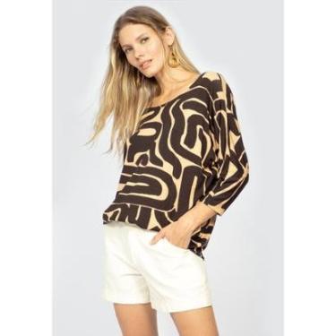 Imagem de Blusa Morcego Amazonia Vital Ampla Manga 3/4 Estampa Guarani Areia-Feminino