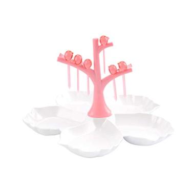 Imagem de Yalych Travessas de servir para aperitivos, divisórias, placas, 4 bandejas seccionais com palitos de alimentos, frutas, salgados, nozes, sobremesas, condimentos, suporte de pratos, pratos de jantar