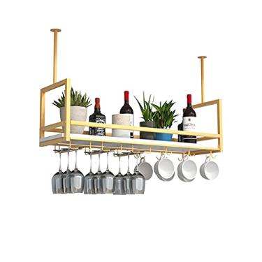 Imagem de Prateleira suspensa para copos de vinho, prateleira de teto, balcão de barra de ferro, rack de vinho/taça, prateleira de armário de vinho pendurada de cabeça para baixo, rack de armazenamento de