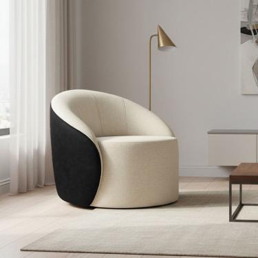 Imagem de Poltrona Sala Orgânica Lua Giratória Sintético PU Preto/Linho D03 - D`Rossi