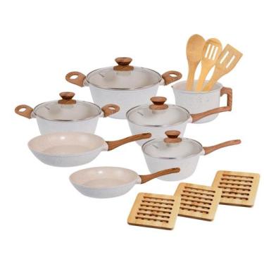 Imagem de Jogo de Panelas Antiaderente Cerâmico Fogão Indução Kit 13 Peças Vanil