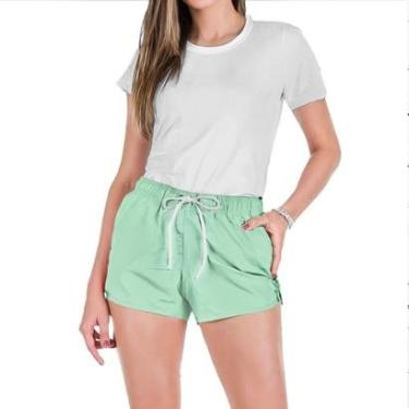 Imagem de Conjunto Feminino Verão Moda Praia Camiseta Algodão Short Tactel Liso-Feminino