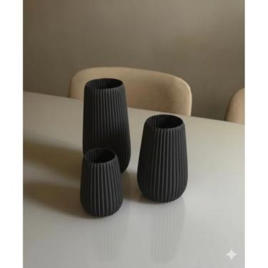 Imagem de Kit 3 Vasos Decorativos Minimalistas – Cachepot Branco Leve e Resistente 10cm, 14cm e 18cm(KIT 3 VASOS PRETO)