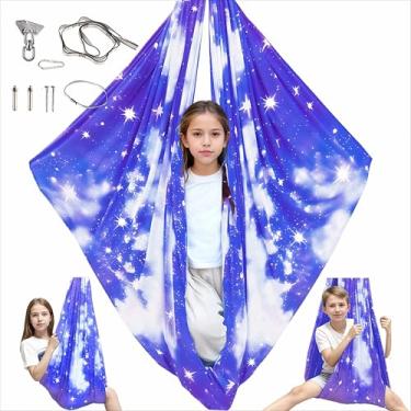 Imagem de Balanço sensorial para crianças e adultos com kit de cabide giratório de 360°, balanço terapêutico elástico de camada dupla comporta até 136 kg para autismo, TDAH, Asperger e SPD (nuvem estelar)