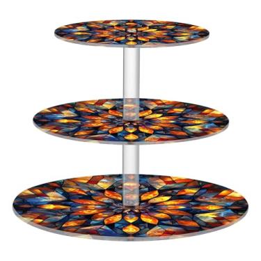 Imagem de Blueangle Suporte redondo de cupcake de 3 camadas – Torre de sobremesa acrílica com enfeite marroco, suporte de sobremesa em camadas antiderrapante para chá de bebê, aniversário, festa de casamento